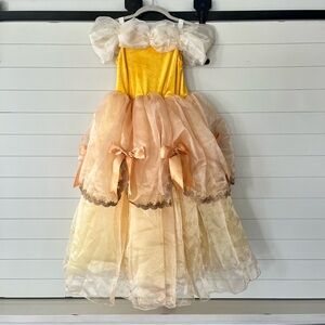 Girls Belle Dress size 8/9 Yellow Cream Ball Gown Disney Costume Bows Princess